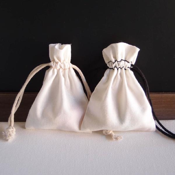 White Cotton Bag 2X3 with Black Drawstring - 2" x 3"